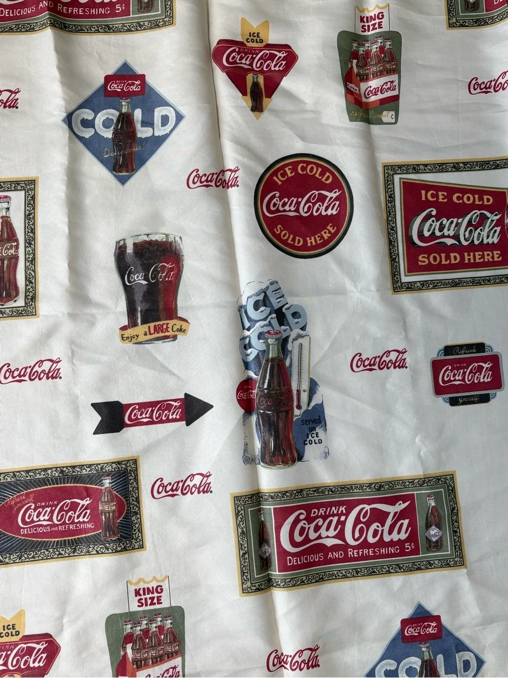 Vintage Coca Cola Shower Curtain Fabric Nostalgic Retro Coke Bottle Logo USA